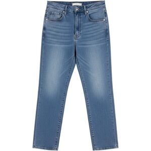 tgla High Rise Straight Jeans Blue 26 Pink Piping Button Fly Side Stripe Denim